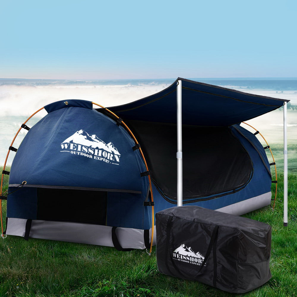 Weisshorn Double Swag Camping Swags Canvas Free Standing Dome Tent Dark Blue 4CM-ACT