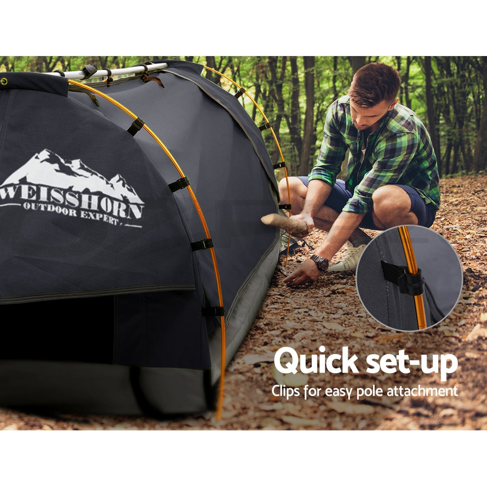 Weisshorn Double Swag Camping Swags Canvas Free Standing Dome Tent Dark Grey 4CM-NT_Rural