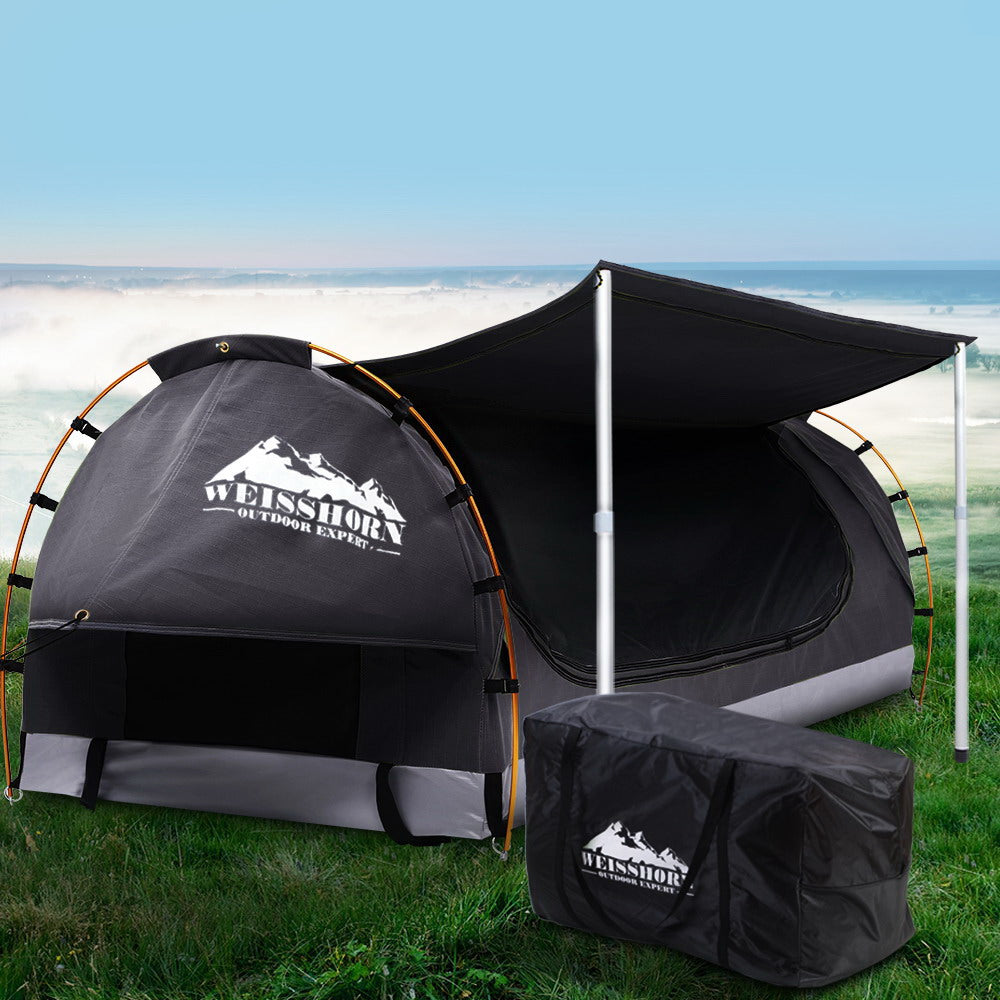 Weisshorn Double Swag Camping Swags Canvas Free Standing Dome Tent Dark Grey 4CM-ACT