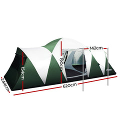 Weisshorn Family Camping Tent 12 Person Hiking Beach Tents (3 Rooms) Green-QLD_Rural