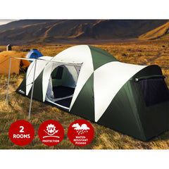 Weisshorn Family Camping Tent 12 Person Hiking Beach Tents (3 Rooms) Green-SA_Metro