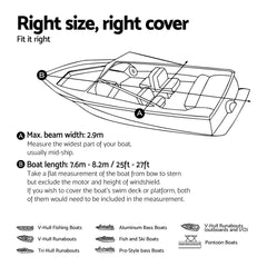 Seamanship Boat Cover 25-27ft Trailerable Jumbo Marine 600D Heavy Duty Black