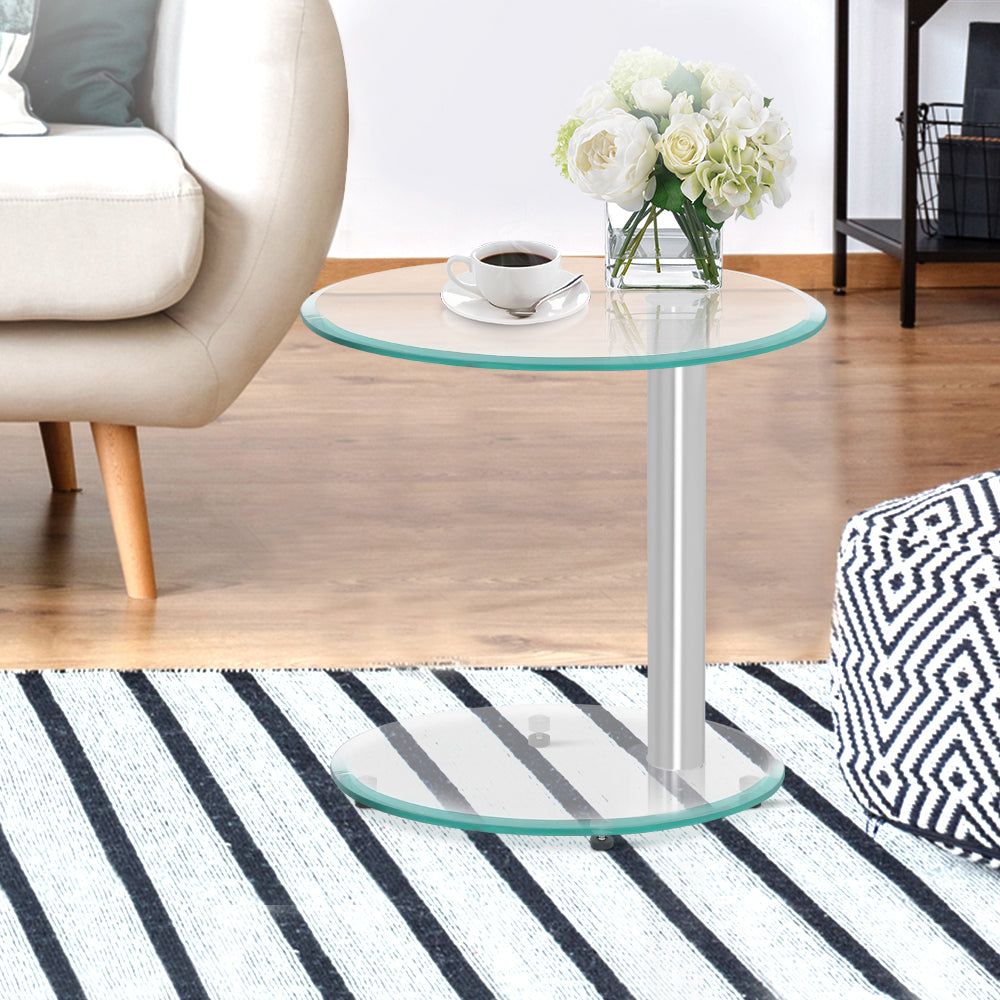 Artiss Coffee Table Round Tempered Glass Side End Beside Tables Cafe 45cm