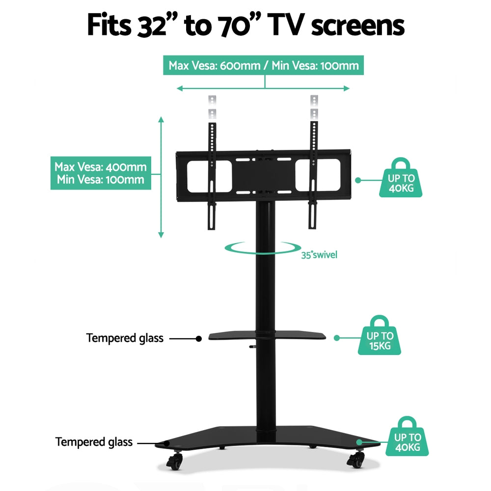 Artiss Mobile TV Stand for 32"-70" TVs Mount Bracket Portable Solid Trolley Cart-QLD_Metro