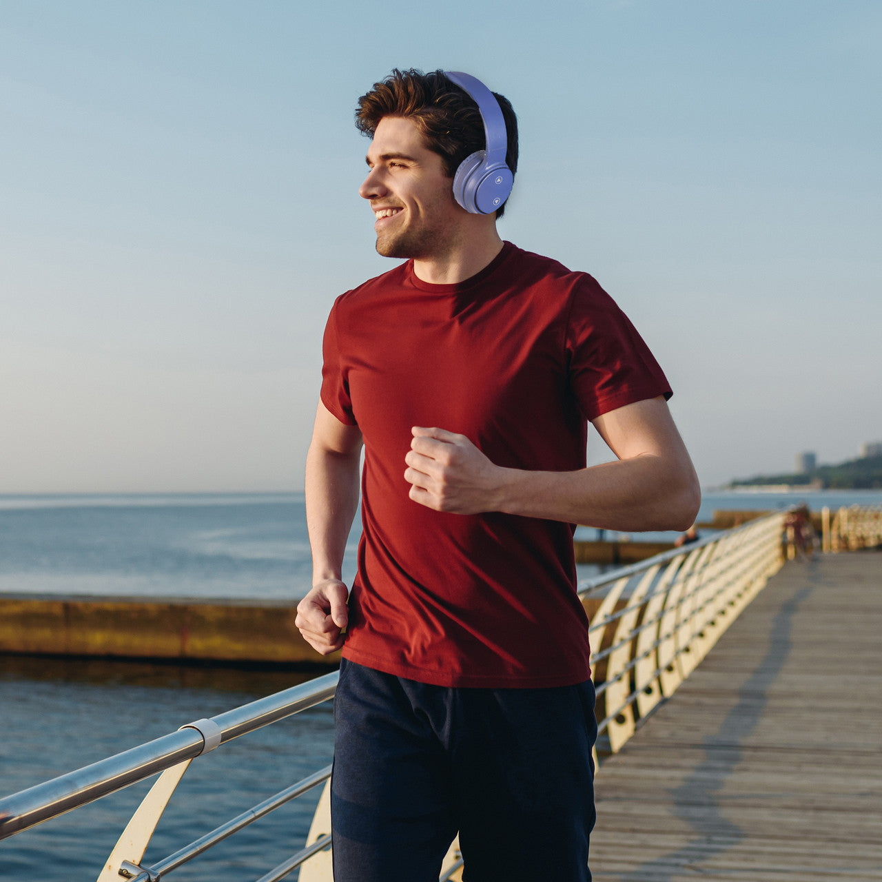 Laser Foldable Bluetooth Headphones with Mic - Navy Blue
