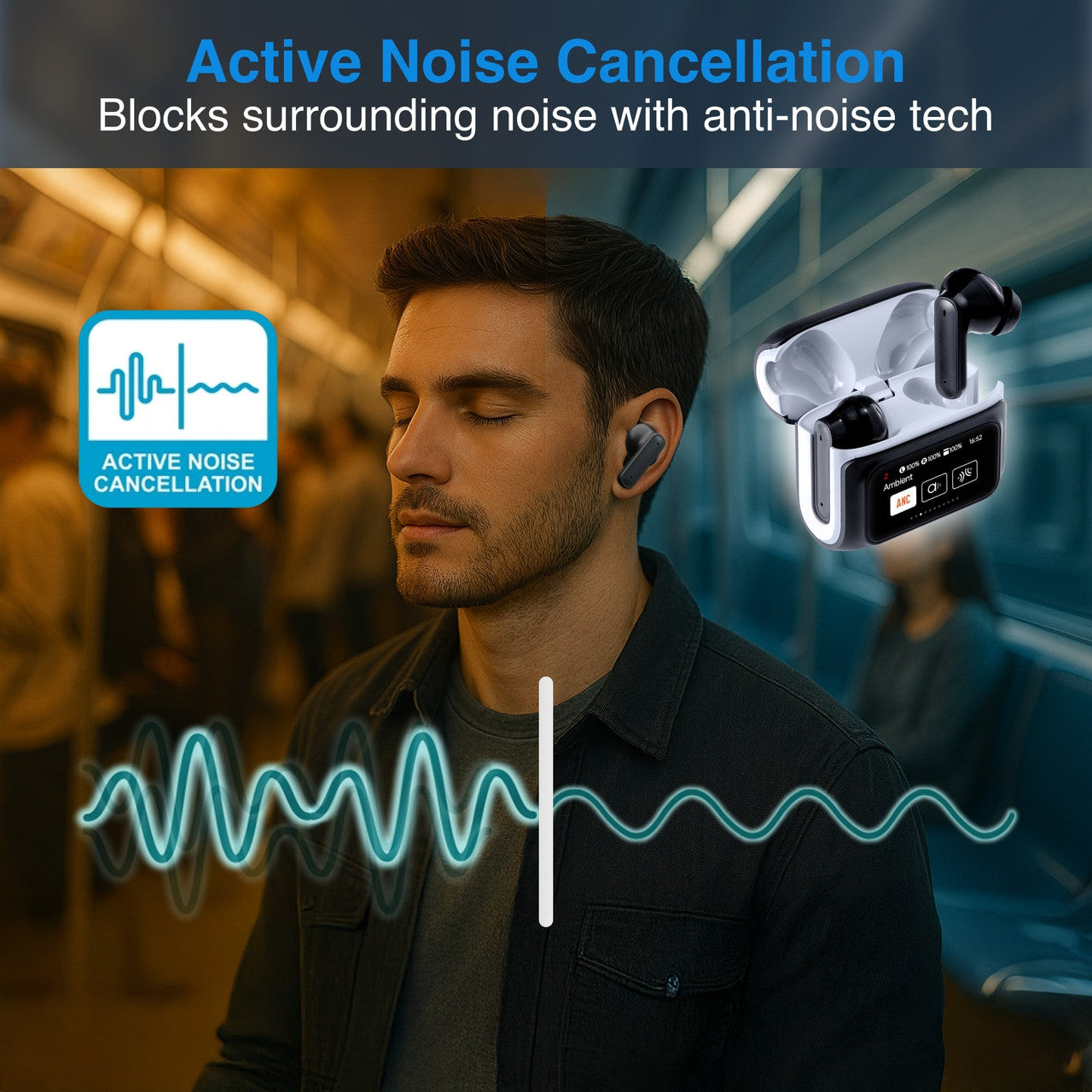Laser TWS Earbuds ANC with Touch Display Black