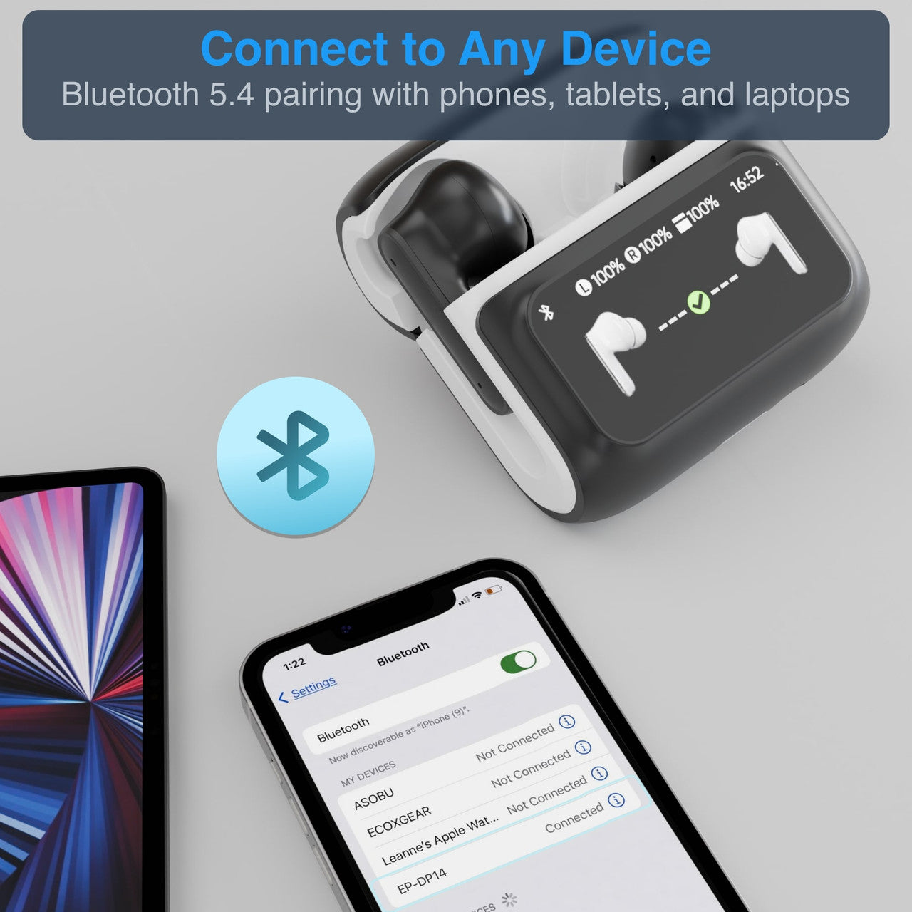 Laser TWS Earbuds ANC with Touch Display Black