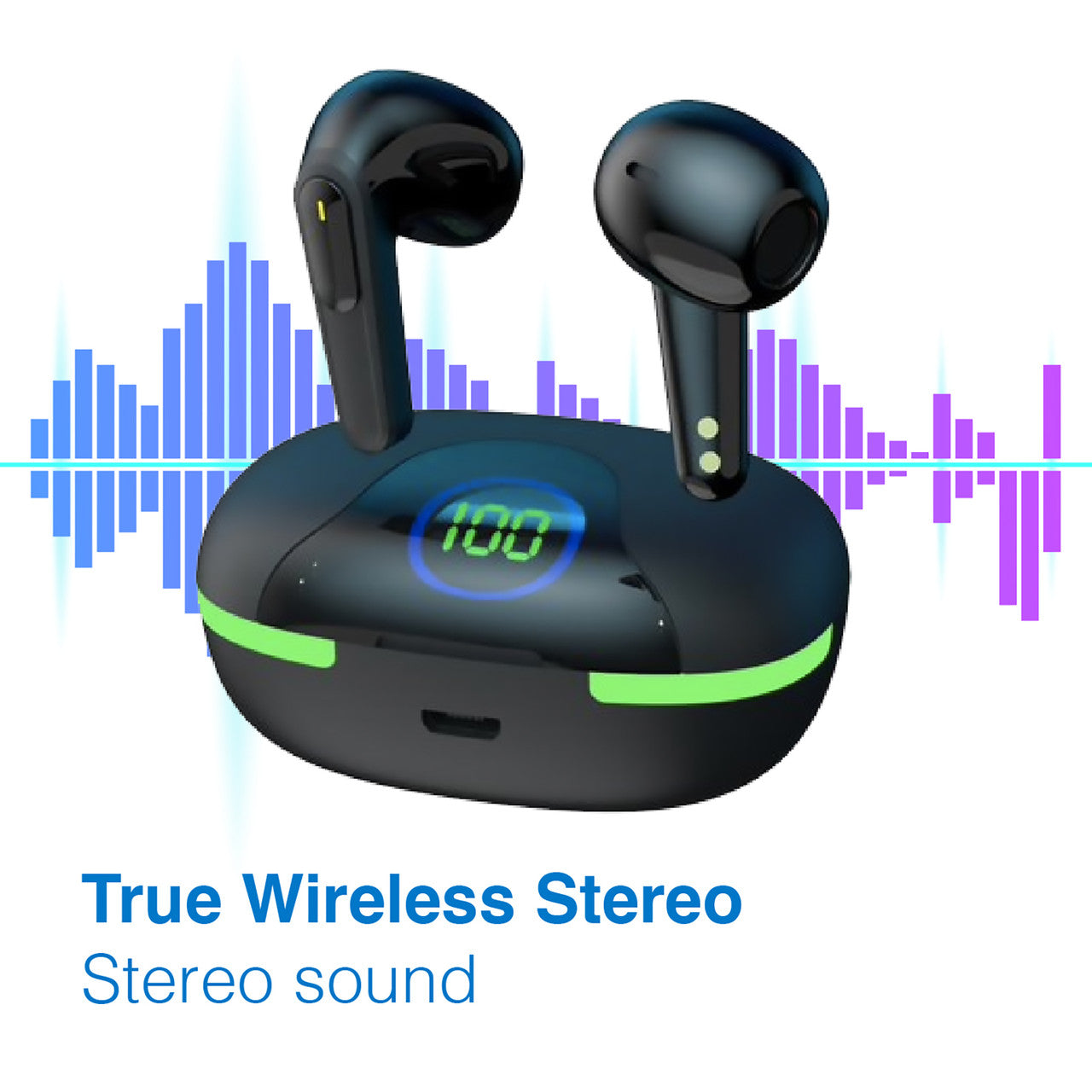 Laser TWS Earbuds with LED Battery Display Black