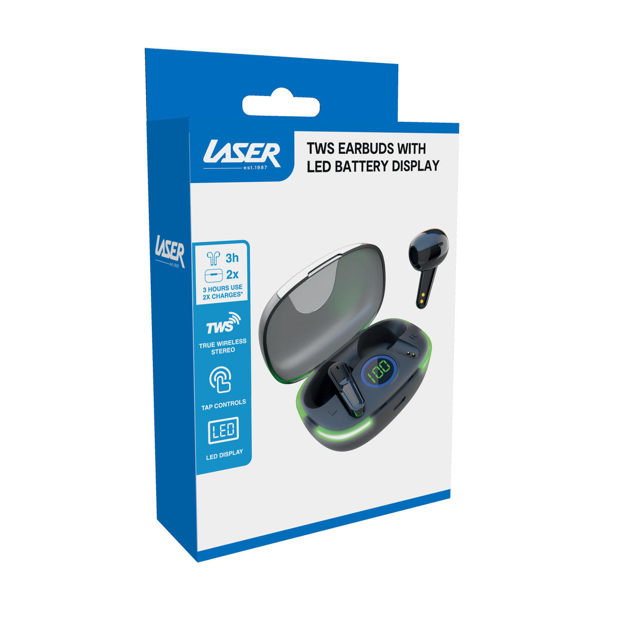 Laser TWS Earbuds with LED Battery Display Black