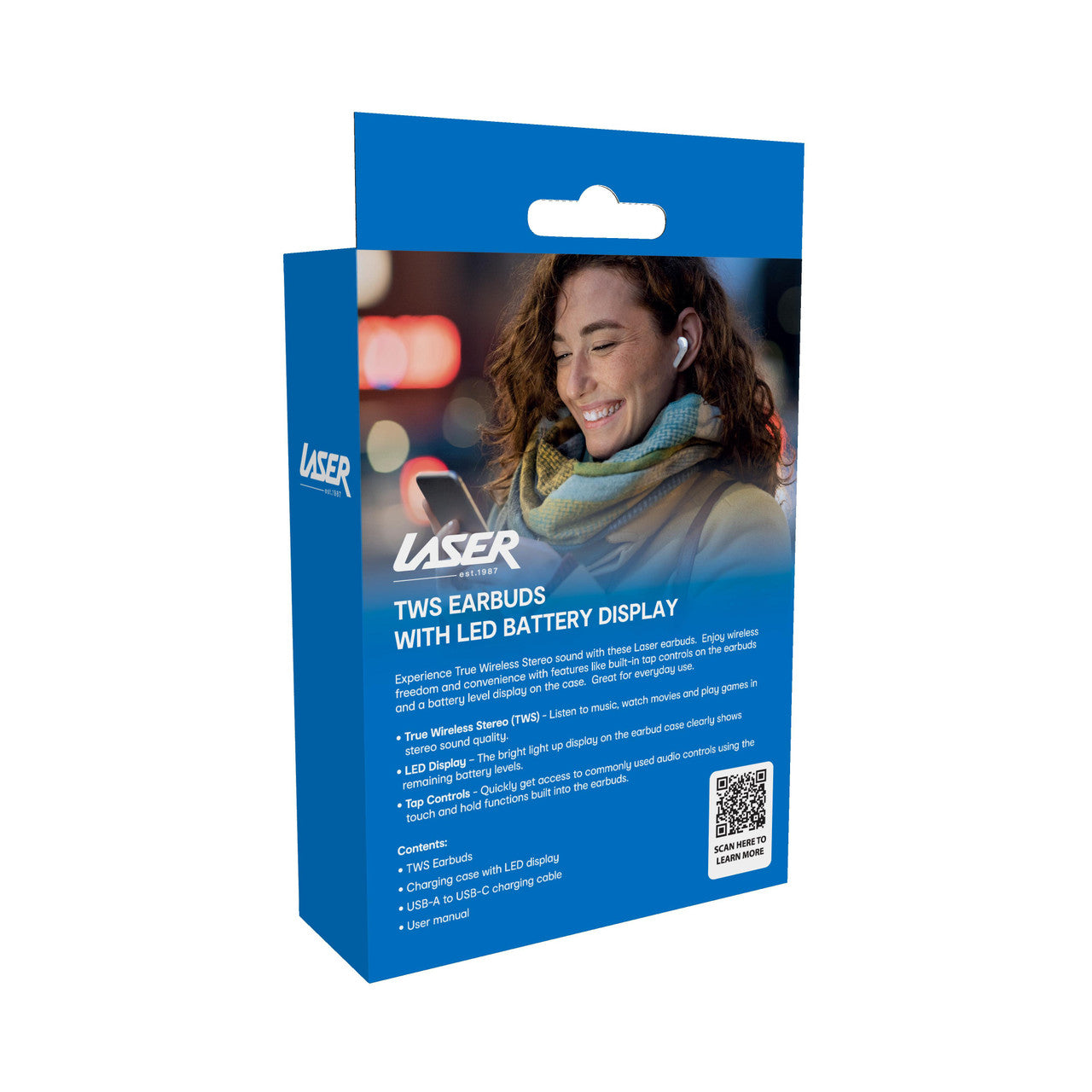 Laser TWS Earbuds with LED Display - White