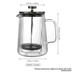 French Press Coffee Maker Double-Layer Glass Coffee Maker Ribbed Coffee Maker - Clear - Size 1000ML