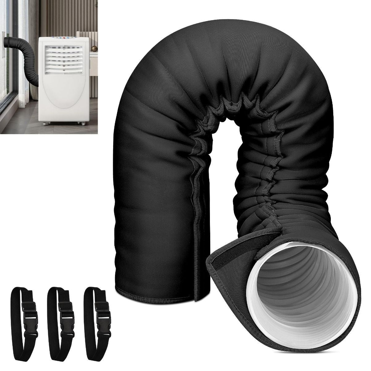 1Pack Portable AC Hose Insulation Sleeve, Portable Air Conditioners Insulated Hose Cover Wrap, Fit 5" & 5.9" Diameter Exhaust Hose, Easy Installation with 3*Adjustable Buckle Straps - Black