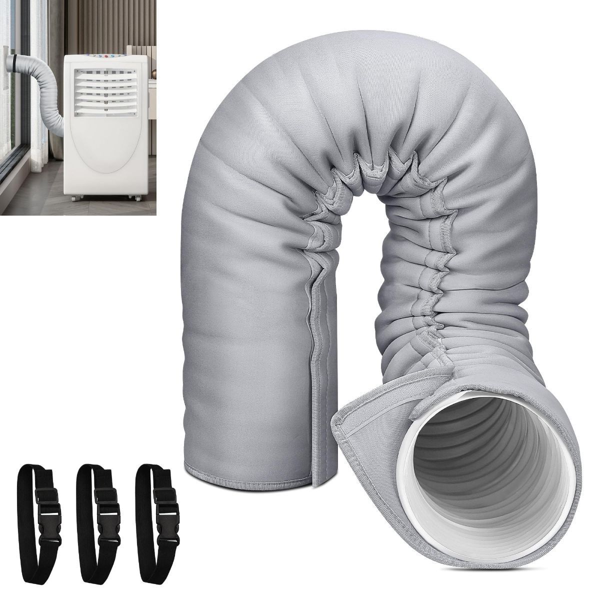 1Pack Portable AC Hose Insulation Sleeve, Portable Air Conditioners Insulated Hose Cover Wrap, Fit 5" & 5.9" Diameter Exhaust Hose, Easy Installation with 3*Adjustable Buckle Straps - Gray