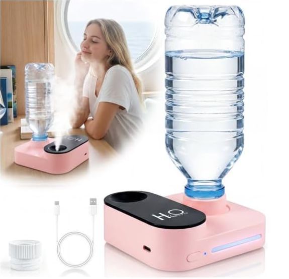 Cruise Humidifier Portable Humidifier for Travel – Whisper-Quiet Mini Humidifier Travel Humidifier for Cruise, Office or Car with Night Light, Auto-Off & 2 Mist Modes Water Bottle Humidifier - Pink - Size 10*3.5cm