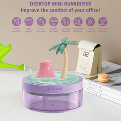Mini Portable Desktop Humidifiers for Bedroom,Small Humidifier with Coconut Tree,Quiet,Cool Mist, Auto Off,7 Colors Night Light,320ml Air Humidifier Home Office Travel (PURPLE)
