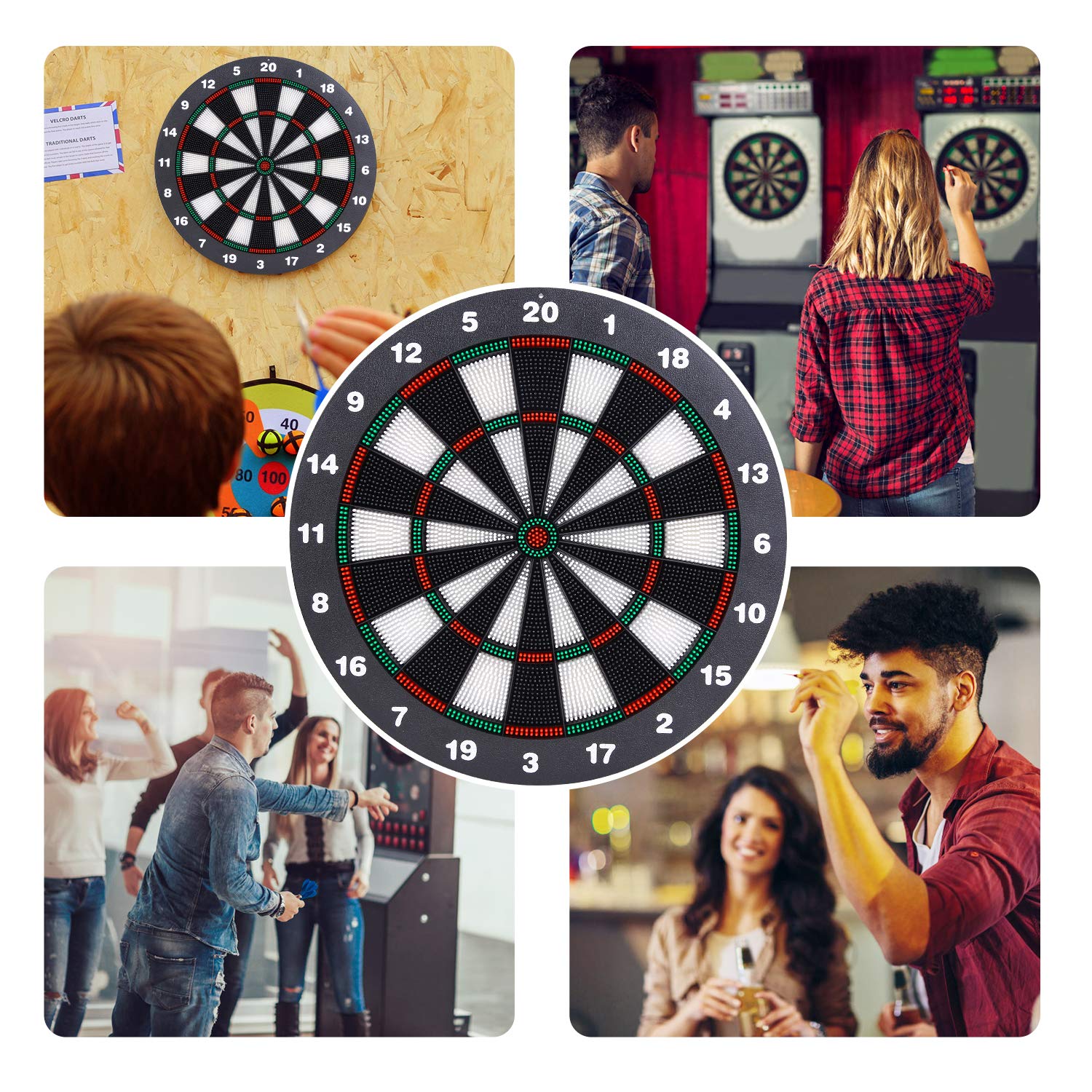 Safety Dart Board Set with 6 Soft Tip Darts: 16-Inch Rubber Dartboard for Family, Office & Party Leisure Sport
