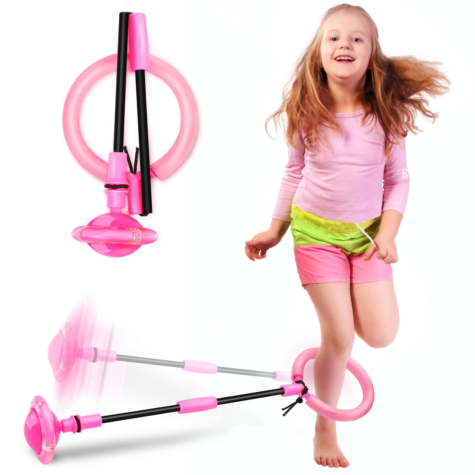 Skip Ball for Kids, Portable Foldable Colorful Flash Wheel Swing Ball Sports Fitness Toys for Girls & Boys, Toy for Kids & Adults. Gifts for Mom Women & Girls Toys Age 5-10 Years (Pink)