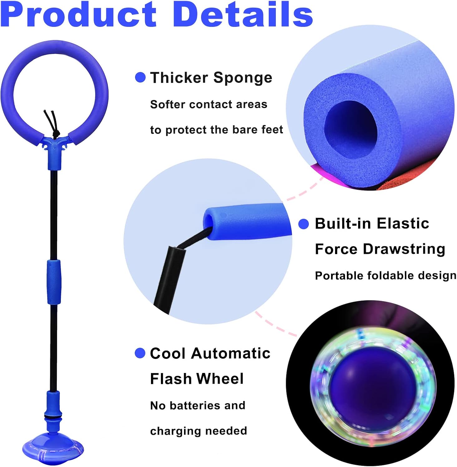 Skip Ball for Kids, Portable Foldable Colorful Flash Wheel Swing Ball Sports Fitness Toys for Girls & Boys, Toy for Kids & Adults. Gifts for Mom Women & Girls Toys Age 5-10 Years (Blue)