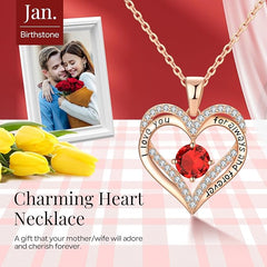18K Rose Gold Necklaces for Women, 925 Sterling Silver Gifts for Mothers Day, Jewelry for Wife Mom Her Girlfriend, Birthstone Diamond Necklace for Birthday Anniversary, Heart Pendant Jewelry-JAN