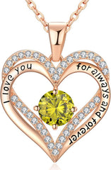 18K Rose Gold Necklaces for Women, 926 Sterling Silver Gifts for Mothers Day, Jewelry for Wife Mom Her Girlfriend, Birthstone Diamond Necklace for Birthday Anniversary, Heart Pendant Jewelry-AUG