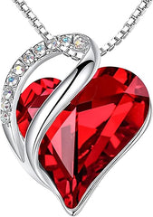 nfinity Love Heart Necklace, Birthstone Necklace for Women, Jewelry for Women with Healing Crystals, Allergy Free Pendant Necklace-01-January & July-Siam Ruby Red