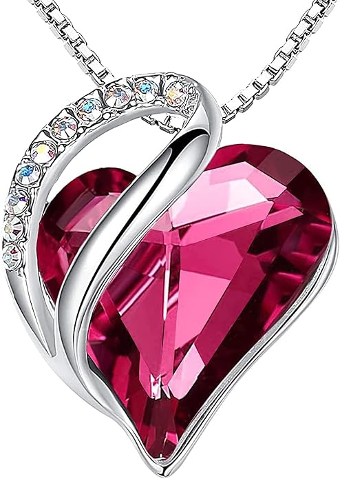 Infinity Love Heart Necklace, Birthstone Necklace for Women, Jewelry for Women with Healing Crystals, Allergy Free Pendant Necklace-10b-October-Tourmaline Pink