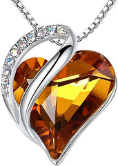 Infinity Love Heart Necklace, Birthstone Necklace for Women, Jewelry for Women with Healing Crystals, Allergy Free Pendant Necklace-11a-November-Amber Brown