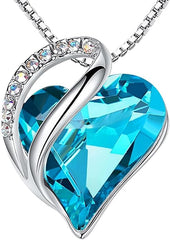 Infinity Love Heart Necklace, Birthstone Necklace for Women, Jewelry for Women with Healing Crystals, Allergy Free Pendant Necklace-12a-December-Aquamarine Blue