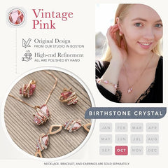 Wish Stone Pendant Necklace, Necklaces for Women with Birthstone Crystals, Allergy-Free Jewelry for Women with Gift Box, 25K Rose Gold Plated or Silver-tone Birthstone Necklace for Women-10-October Birthstone-Vintage Pink