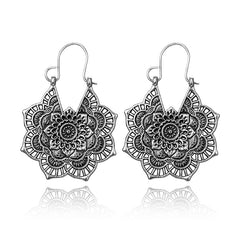 Vintage Silver Mandala Flower Dangle Earrings