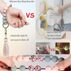 Key Ring Bracelet Car Keychain Holder Wristlet Silicone Women Beaded Bangle Chains