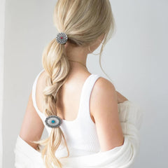 6 Pcs Western Ponytail Holders Metal Boho Hair Ties Flower Circular Hair Ropes Vintage Turquoise Concho Squash Blossom Hair Bands Decoration Accessories for Women Girls