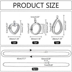 3 Styles Locket Pendant Necklace 304 Stainless Steel Memory Floating Charms Round Memory Necklace Teardrop Heart Pendant Buckle Closure for Women Friendship Necklace Memory Nostalgic
