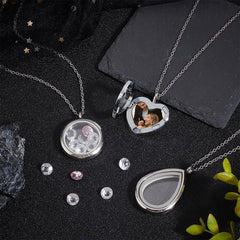 3 Styles Locket Pendant Necklace 304 Stainless Steel Memory Floating Charms Round Memory Necklace Teardrop Heart Pendant Buckle Closure for Women Friendship Necklace Memory Nostalgic