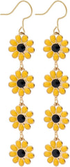 Boho Flower Dangle Earrings for Women,Chic White Yellow Drop Flower Statement Earrings Tropical Beach Jewelry
