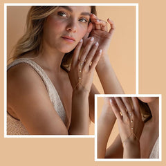 Hand Chain Bracelet 14K Plated Gold Bracelet Stack Finger Ring for Women Adjustable Rhinestone Ring Bracelet Hand Chain for Women Trendy Jewelry Non Tarnish Gold Ring Hand Bracelet Gold