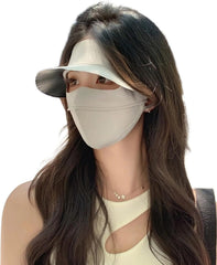UV Face Cover UPF 50+ Women's Ice Silk Summer Breathable Full Face Sun Mask Outdoor Eye Protection Sunscreen Balaclava Hat  Beige  One Size
