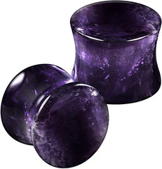 Organic Stone Amethyst Double Flared Saddle Ear Gauge Double Flare plugs Stretcher Lobe Earring Piercing Jewelry Choose Sizes  2pcs-00g (10mm)-Stone    2pcs-00g (10mm)-Stone