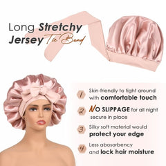 Satin Hat Silk Hat for Sleep Double Layer Satin Lined Hair Cap With Tie Caps For Women Naturally Curly Hair Pink