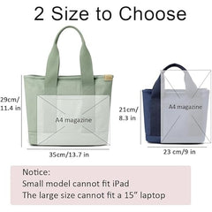 Handmade Canvas Shoulder Bag for Women Black Medium with Compartments Zipper College School Work Travel