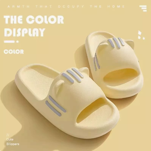 Women’s Slides Cute Bathroom Slippers Non-Slip Cartoon Cat Shaped Indoor Outdoor Summer Slippers（yellow，40-41）