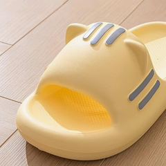 Women’s Slides Cute Bathroom Slippers Non-Slip Cartoon Cat Shaped Indoor Outdoor Summer Slippers（yellow，40-41）