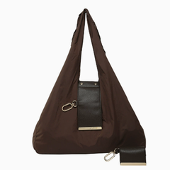 Keychain Tote Bag Compact & Expandable for On the Go, Foldable Tote Bag with Key Ring for Daily Errands - Brown