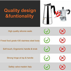 12-Cup Italian Coffee Maker In Stainless Steel, Suitable For All Types Of Hobs, 12 Cups