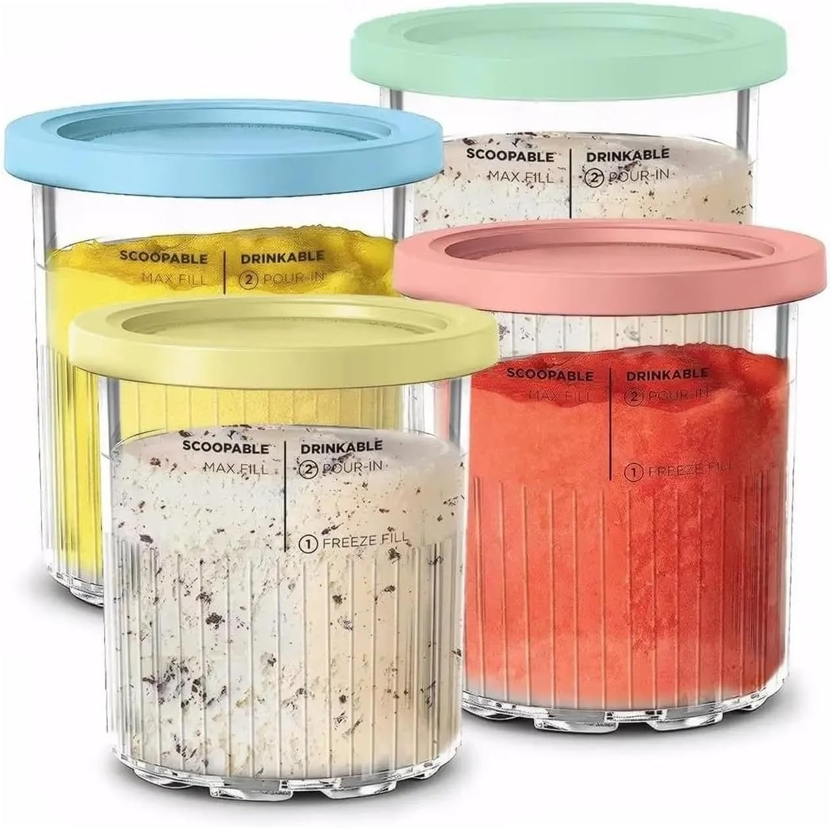 Creami pint ice cream containers and lids for Ninja, 4-piece set of cream ice cream containers/cups/jars/buckets, compatible with NC500/501 series cream ice cream machines.