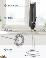 Milk Frother - Milk Frothers - Manual Milk Frother - Electric Milk Frother - Milk Frother with Stand - Functional Beverage Mixer with Stainless Steel Whisk and Stand - For Coffee/Cappuccino