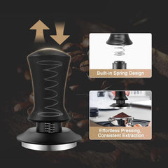 Tamper - Coffee tamper - Espresso tamper - 51 mm espresso tamper - Aluminum and stainless steel espresso tamper - Ergonomic self-leveling tamper - For baristas - Black