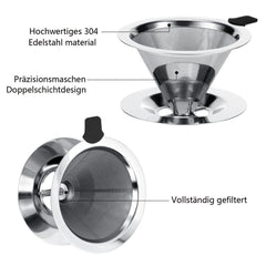 Stainless steel reusable coffee filter, easy to clean and durable, environmentally friendly permanent filter for brewed coffee, 12CM