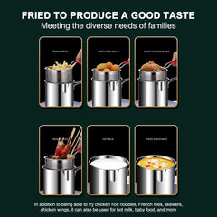 Stainless steel deep fryer - with frying basket and handle - durable, food-grade outdoor mini deep fryer - with perforated strainer - suitable for seafood, chicken, etc.