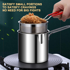 Stainless steel deep fryer - with frying basket and handle - durable, food-grade outdoor mini deep fryer - with perforated strainer - suitable for seafood, chicken, etc.